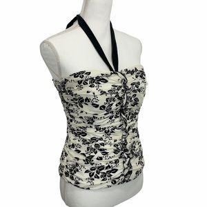 WHBM ivory/ black corset halter/strapless silk 4